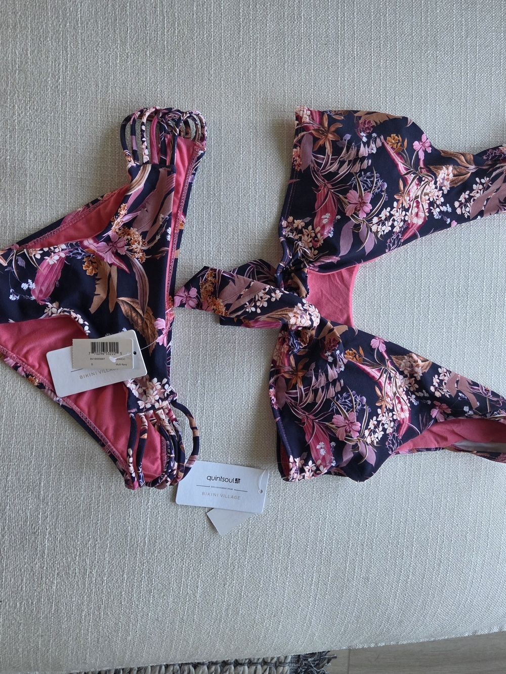 Quintsoul Floral Navy & Pink Tie-Front Bikini Set